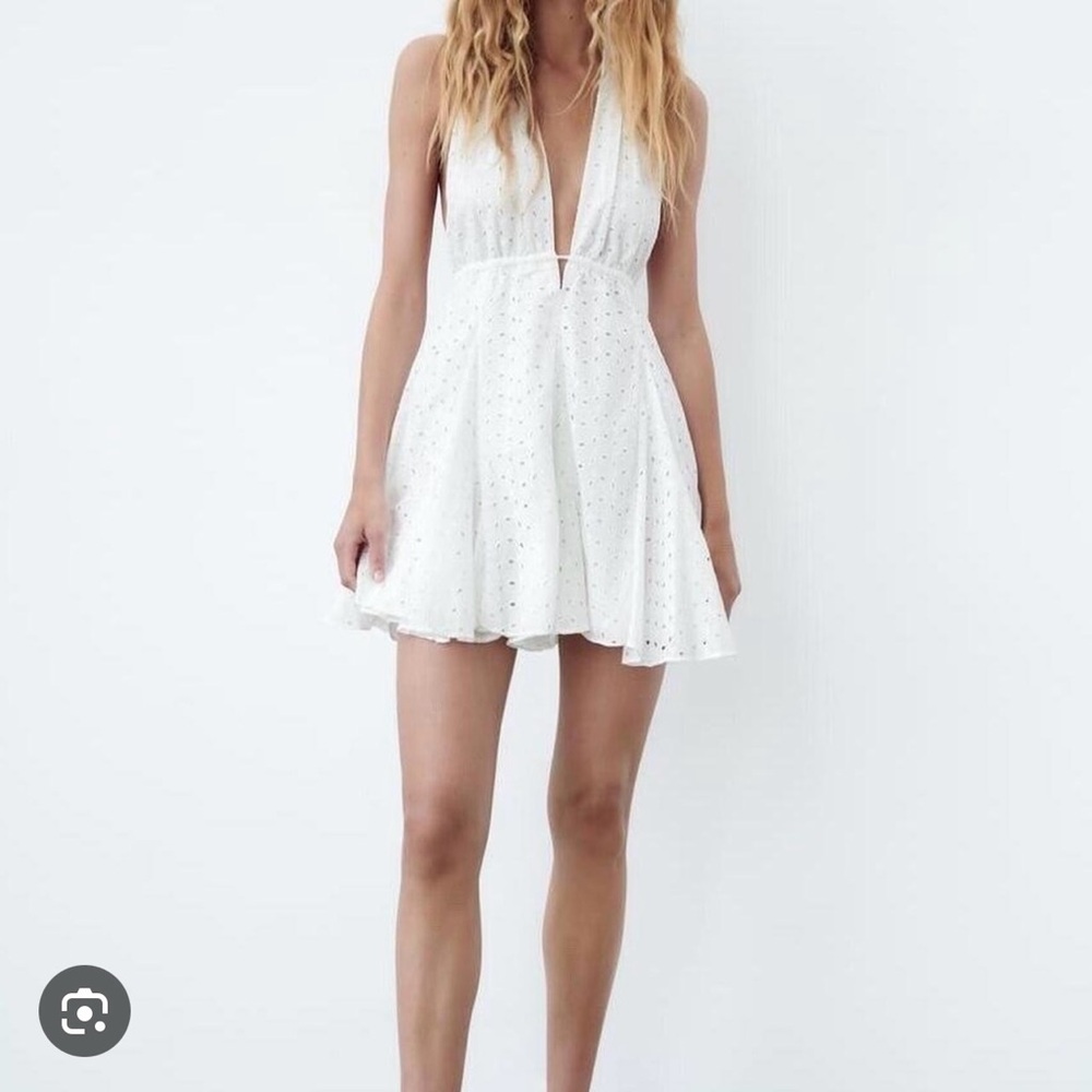Zara White Sleeveless Plunge Sundress